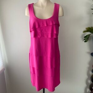 Joseph Ribkoff Layered Tiered Front Pink Sleeveless Midi Dress Size 14
